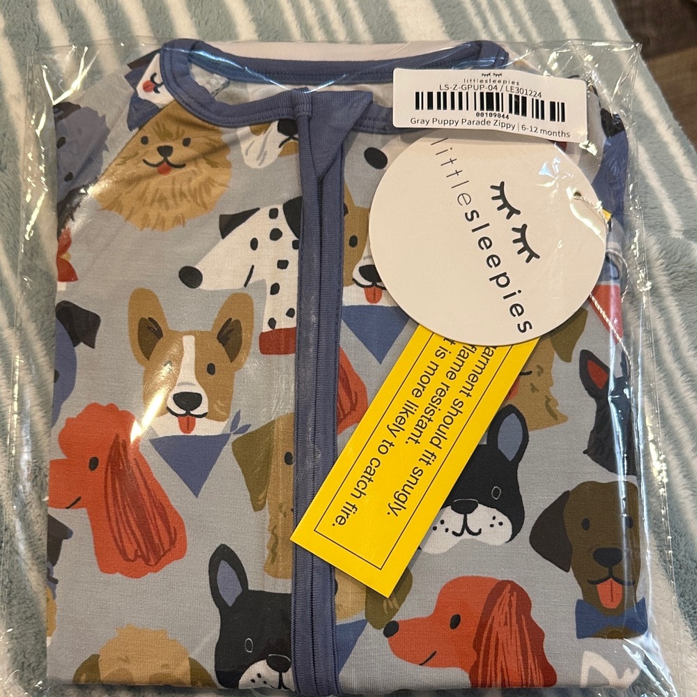 NIB/NWT Little Sleepies Gray Puppy Parade Zippy size 6-12months